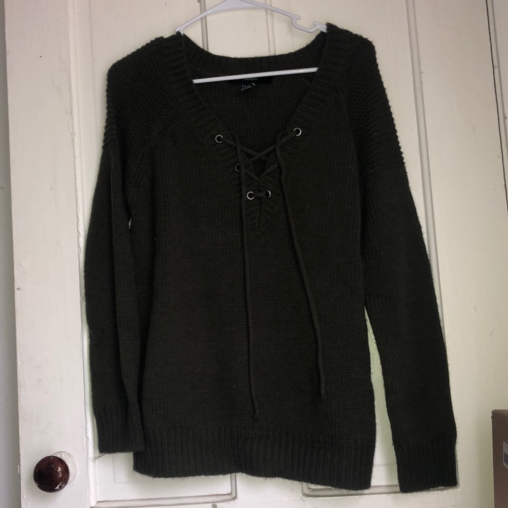 Forever 21 Chunky Knit Vneck Olive Sweater